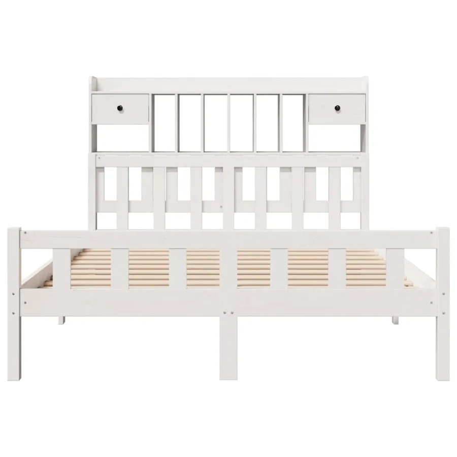 Lit bibliothèque sans matelas blanc 150x200 cm bois pin massif - 4
