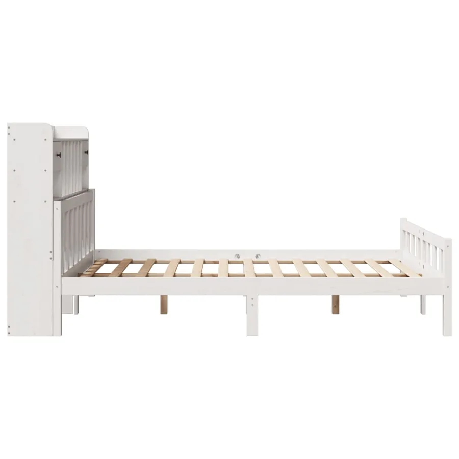Lit bibliothèque sans matelas blanc 150x200 cm bois pin massif - 5