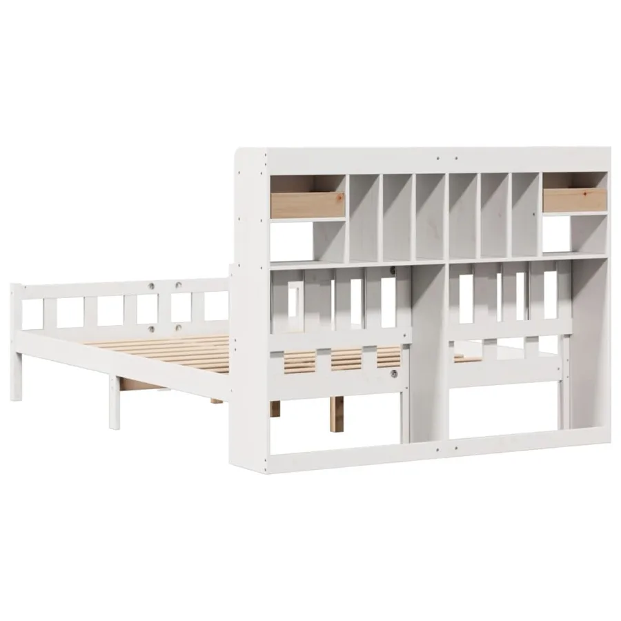 Lit bibliothèque sans matelas blanc 150x200 cm bois pin massif - 6