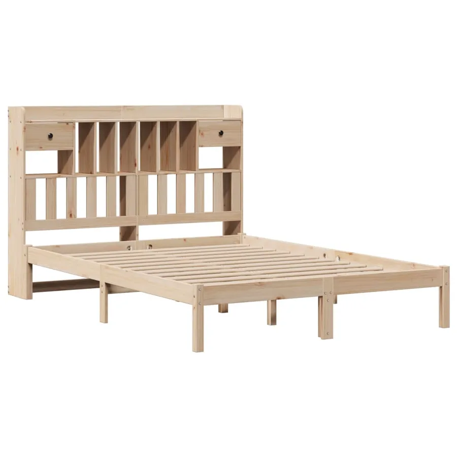 Lit bibliothèque sans matelas 140x200 cm bois massif de pin - 3