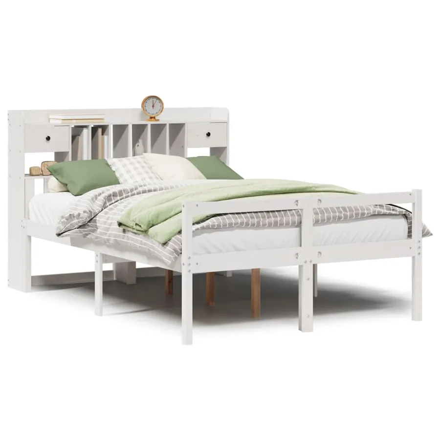 Lit bibliothèque sans matelas blanc 150x200 cm bois pin massif - 2