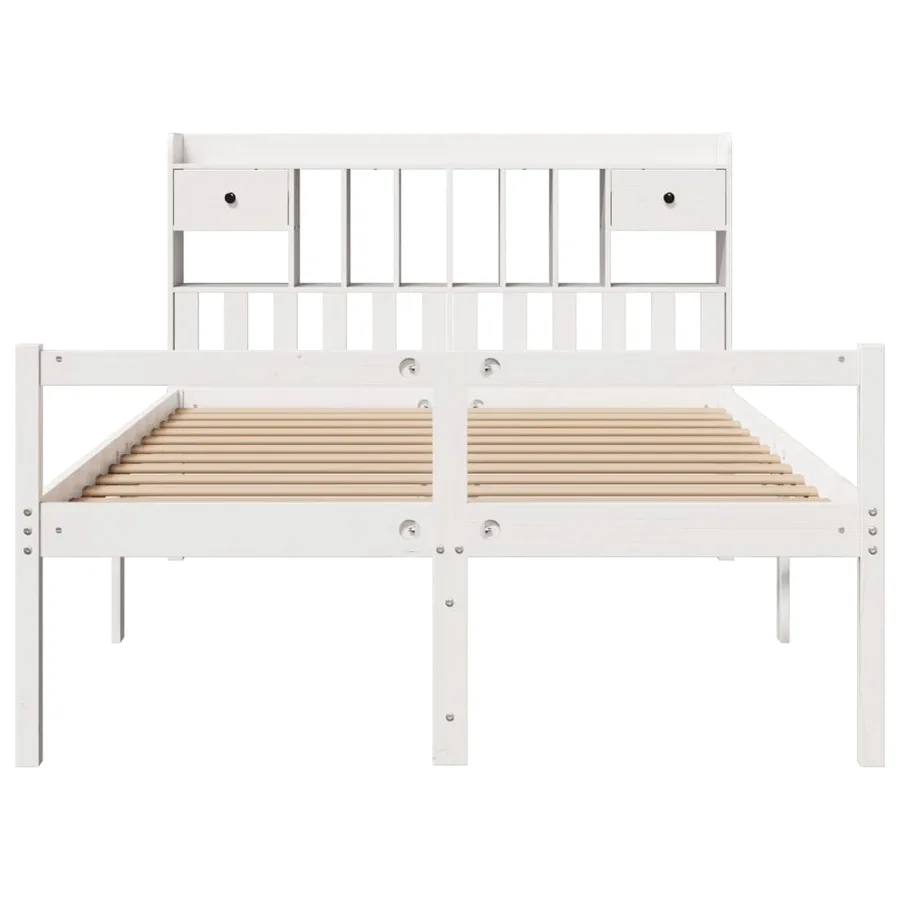 Lit bibliothèque sans matelas blanc 150x200 cm bois pin massif - 4