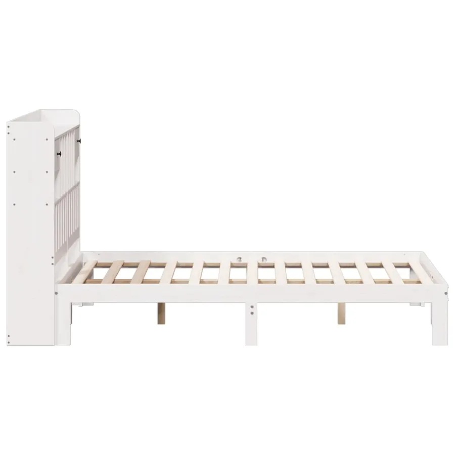 Lit bibliothèque sans matelas blanc 150x200 cm bois pin massif - 5