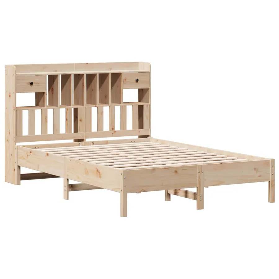 Lit bibliothèque sans matelas 140x190 cm bois de pin massif - 3