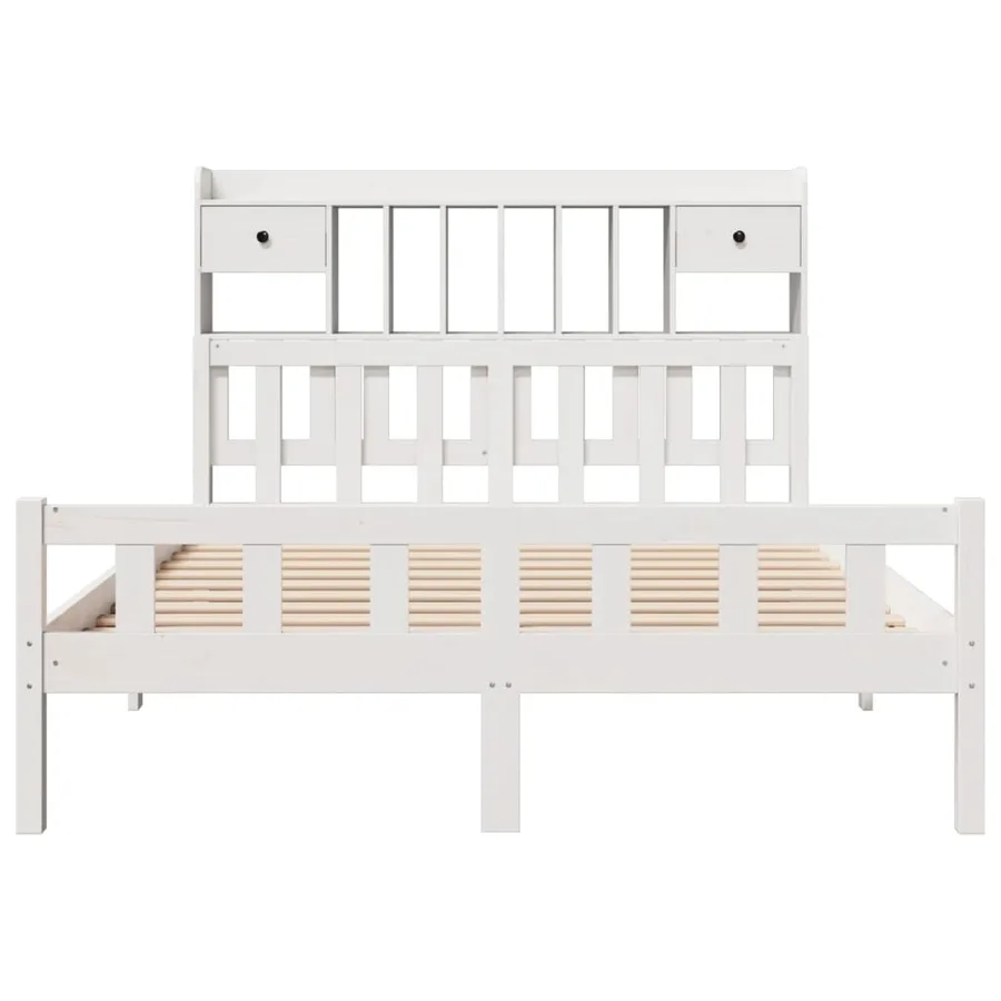Lit bibliothèque sans matelas blanc 160x200 cm bois pin massif - 4
