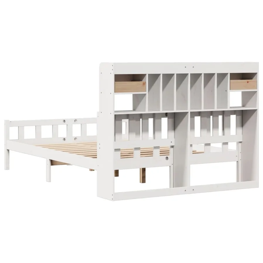 Lit bibliothèque sans matelas blanc 160x200 cm bois pin massif - 6