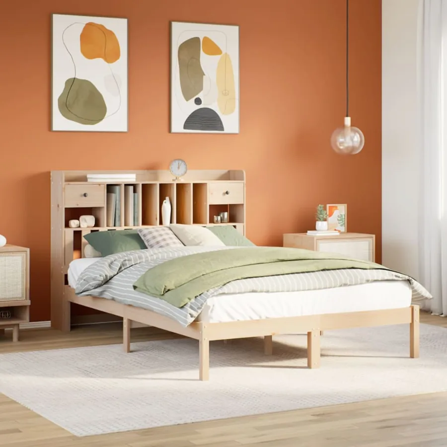 Lit bibliothèque sans matelas 140x190 cm bois de pin massif