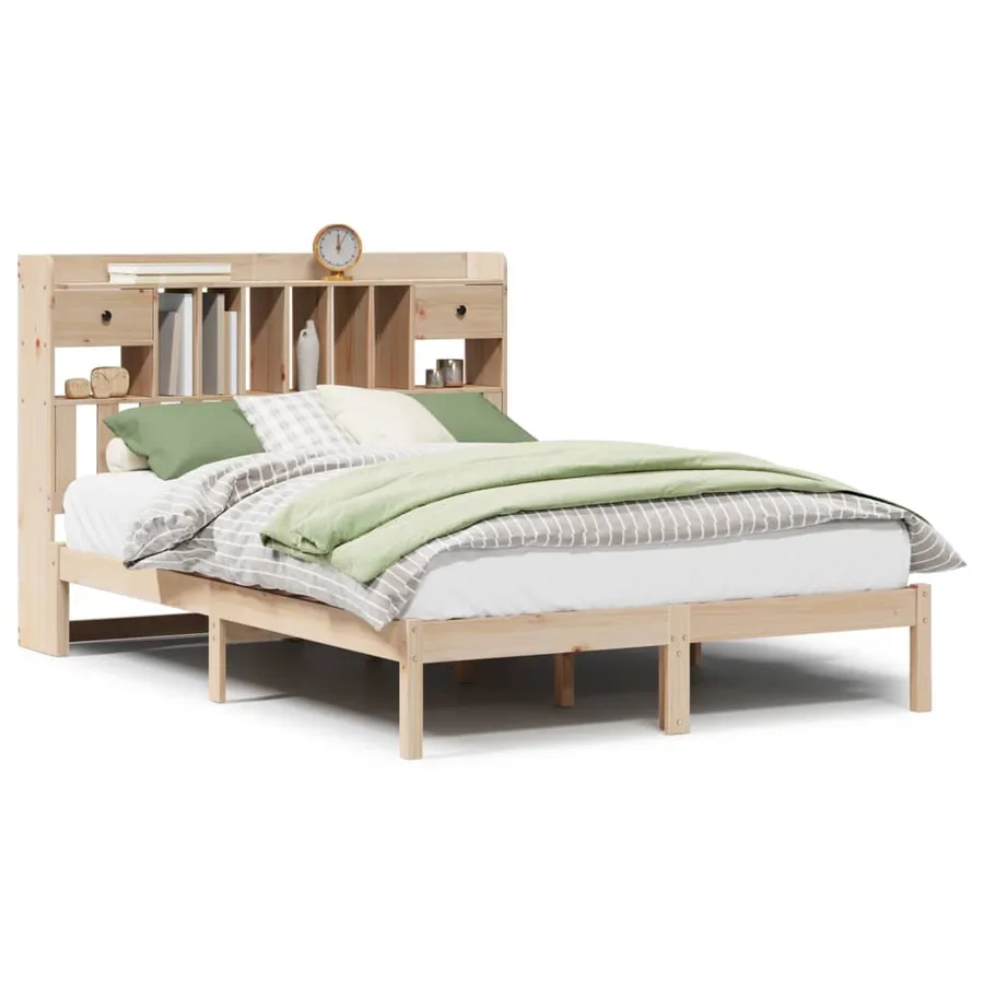 Lit bibliothèque sans matelas 140x190 cm bois de pin massif - 2