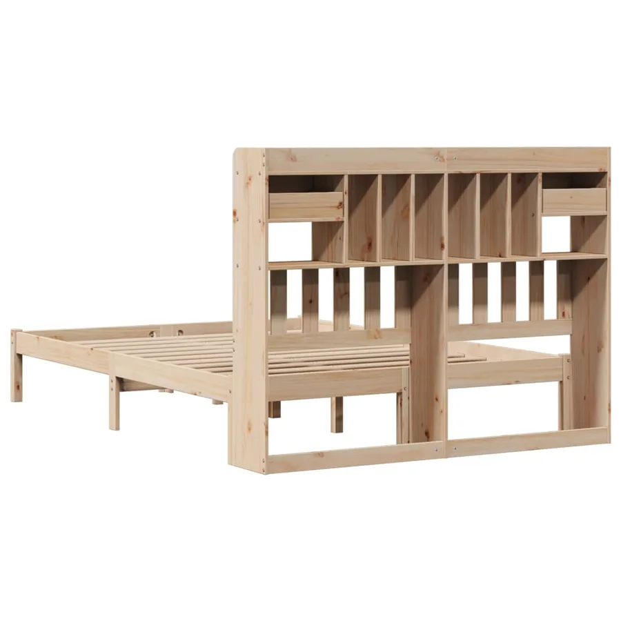 Lit bibliothèque sans matelas 140x190 cm bois de pin massif - 8