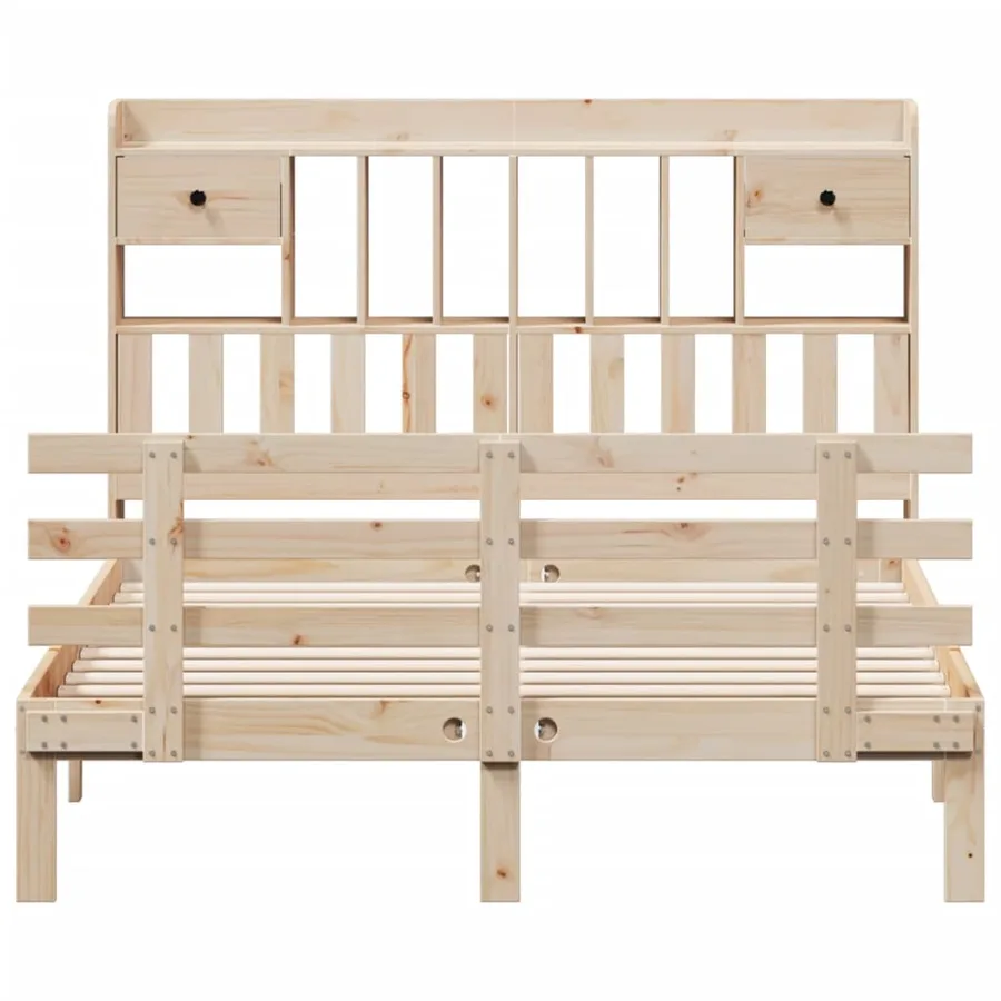 Lit bibliothèque sans matelas 140x190 cm bois de pin massif - 4