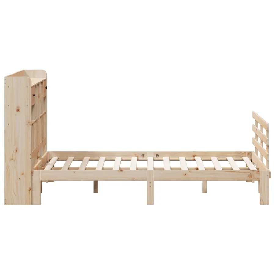 Lit bibliothèque sans matelas 140x190 cm bois de pin massif - 5