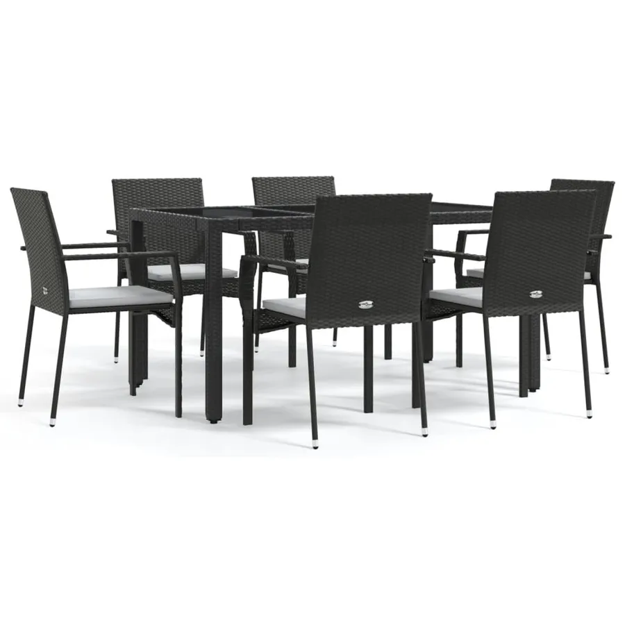 Ensemble à manger de jardin coussins 7pcs Noir Résine tressée - 2