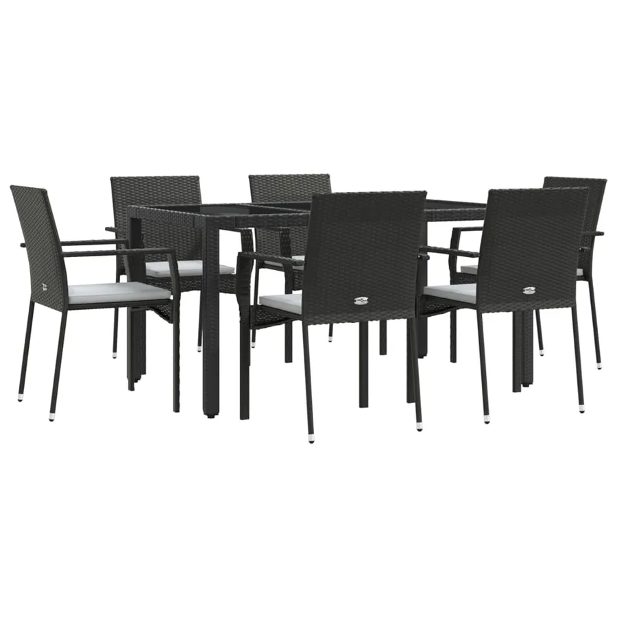 Ensemble à manger de jardin coussins 7pcs Noir Résine tressée - 3
