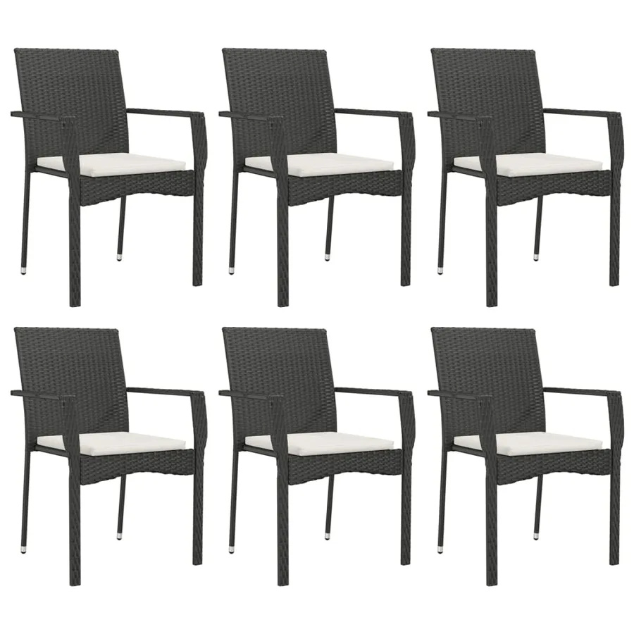 Ensemble à manger de jardin coussins 7pcs Noir Résine tressée - 4