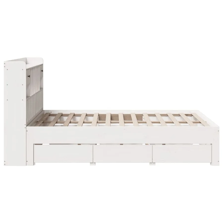 Lit bibliothèque sans matelas blanc 140x200 cm bois pin massif - 10