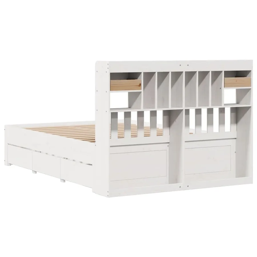 Lit bibliothèque sans matelas blanc 140x200 cm bois pin massif - 11