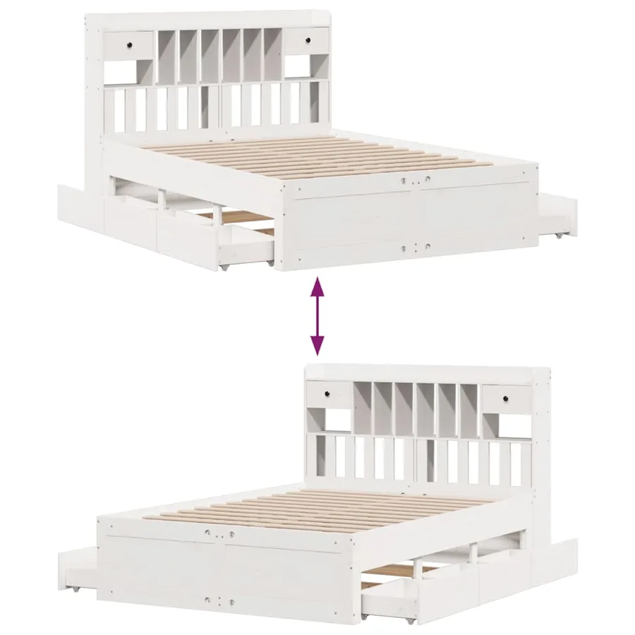 Lit bibliothèque sans matelas blanc 140x200 cm bois pin massif - 12