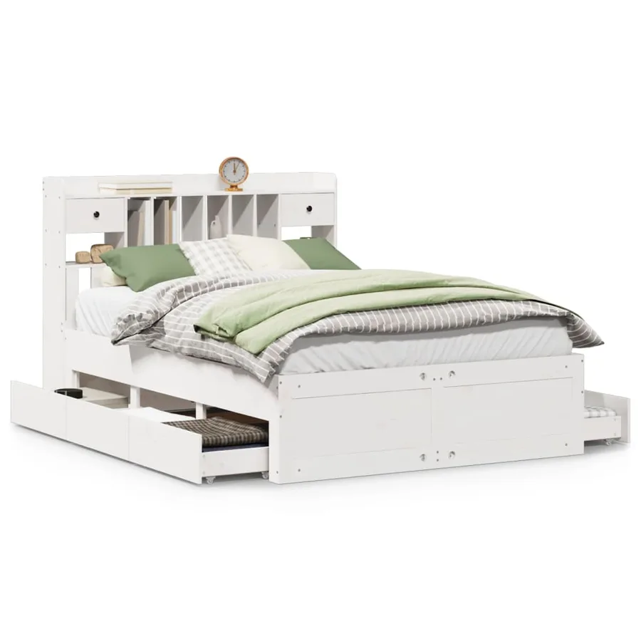 Lit bibliothèque sans matelas blanc 140x200 cm bois pin massif - 2