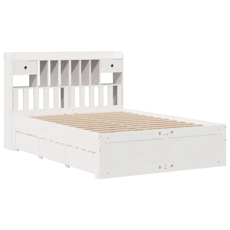Lit bibliothèque sans matelas blanc 140x200 cm bois pin massif - 3