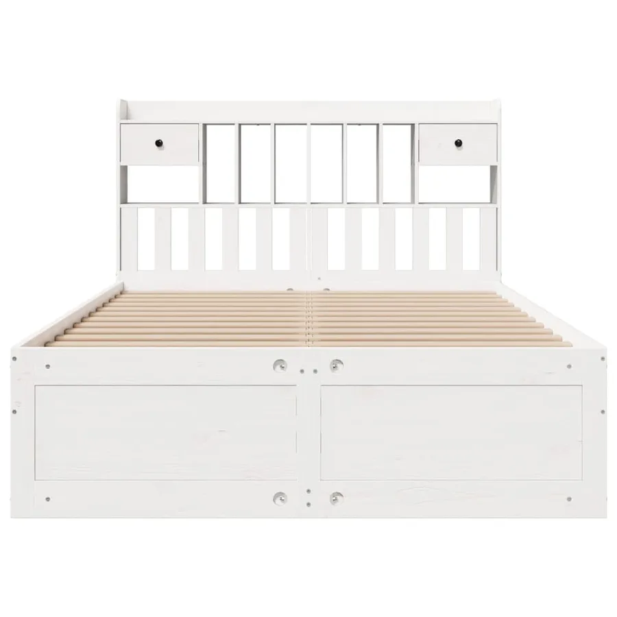 Lit bibliothèque sans matelas blanc 140x200 cm bois pin massif - 4