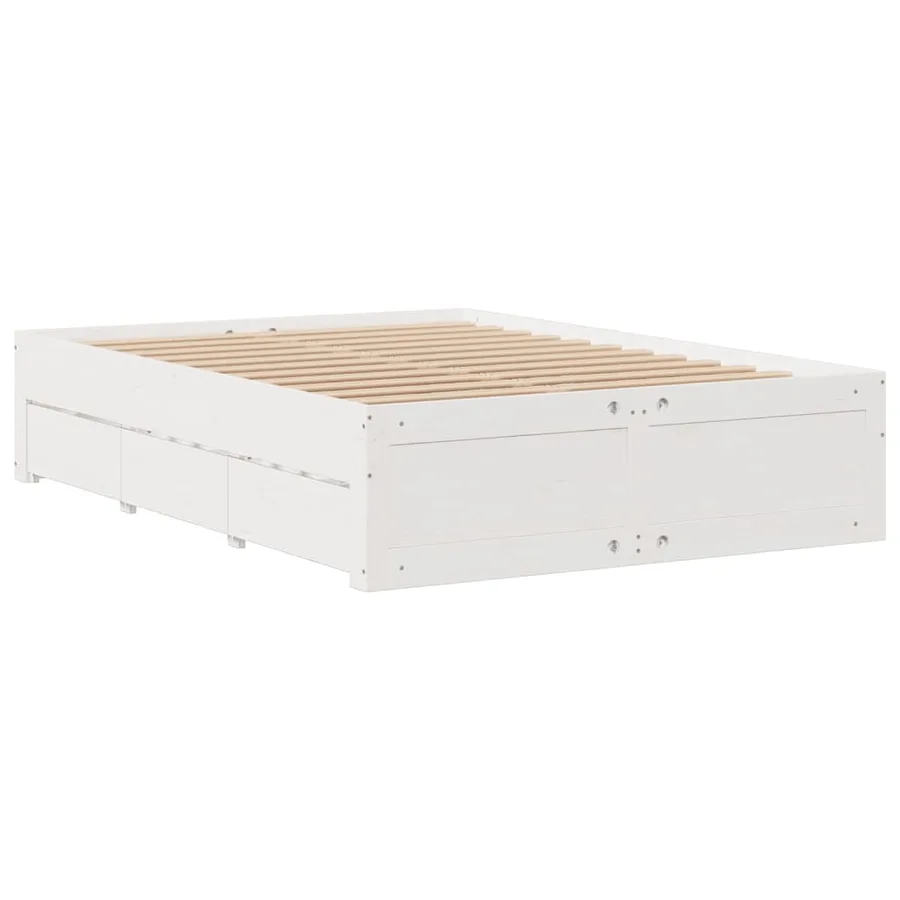 Lit bibliothèque sans matelas blanc 140x200 cm bois pin massif - 6