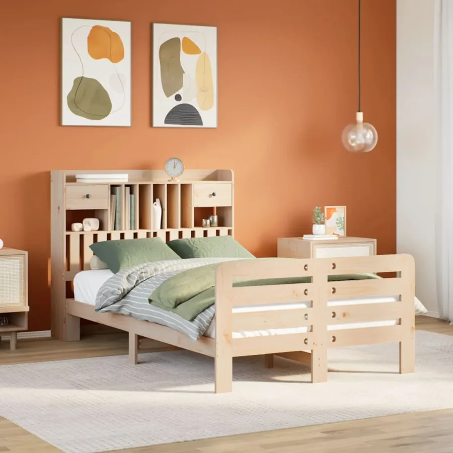Lit bibliothèque sans matelas 135x190 cm bois de pin massif