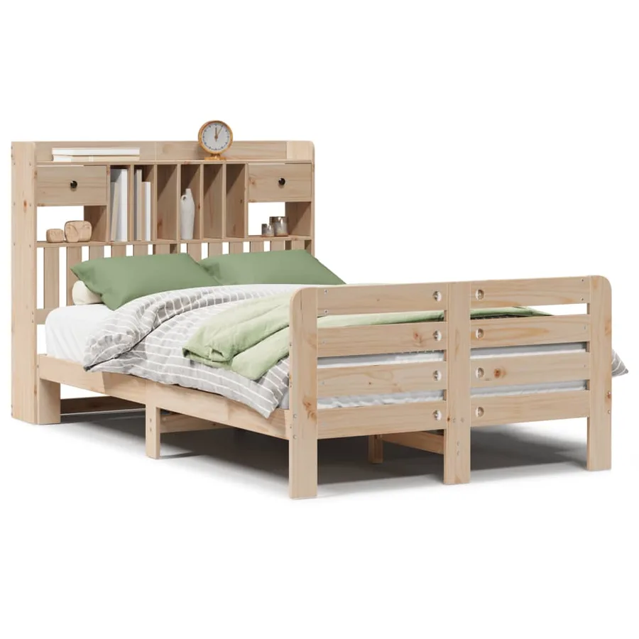 Lit bibliothèque sans matelas 135x190 cm bois de pin massif - 2