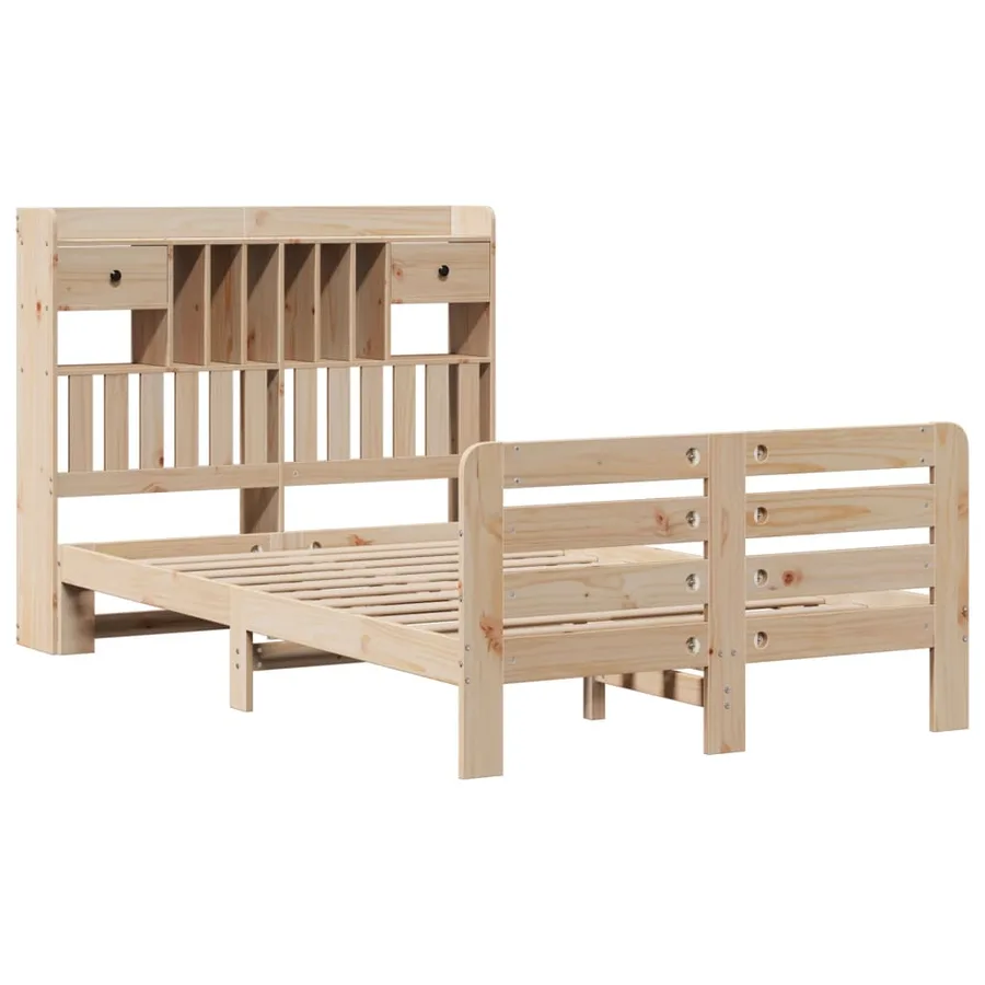 Lit bibliothèque sans matelas 135x190 cm bois de pin massif - 3