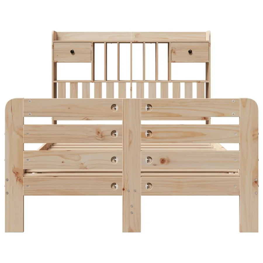 Lit bibliothèque sans matelas 135x190 cm bois de pin massif - 4