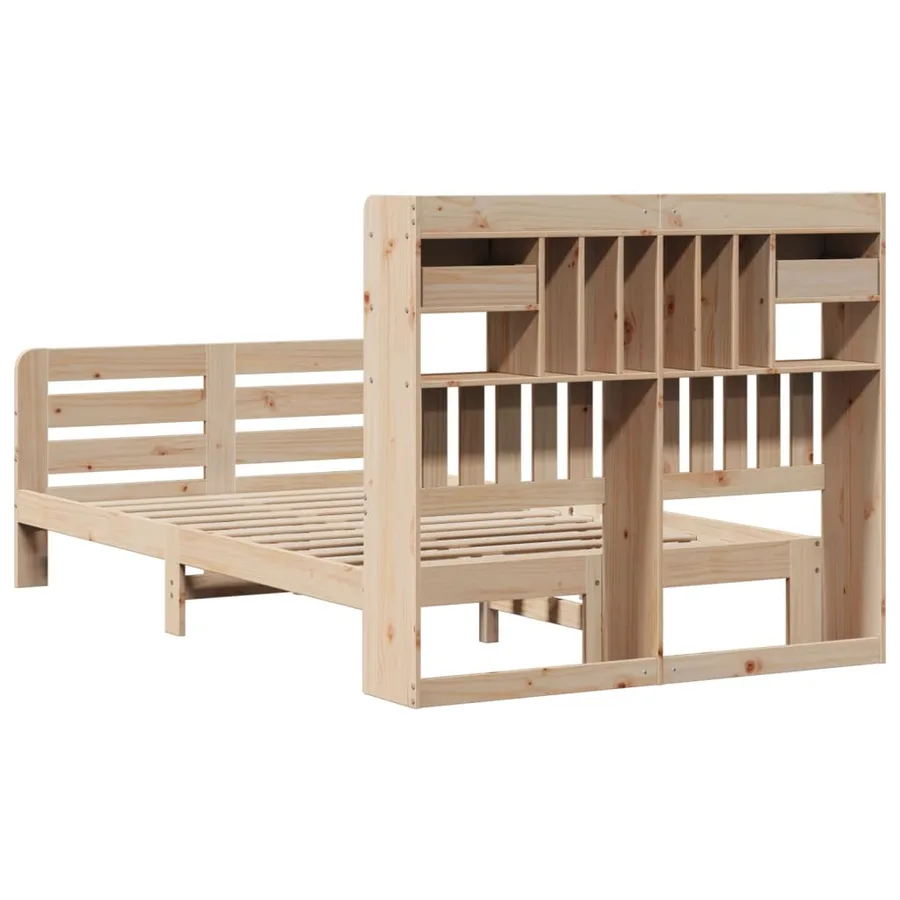 Lit bibliothèque sans matelas 135x190 cm bois de pin massif - 8