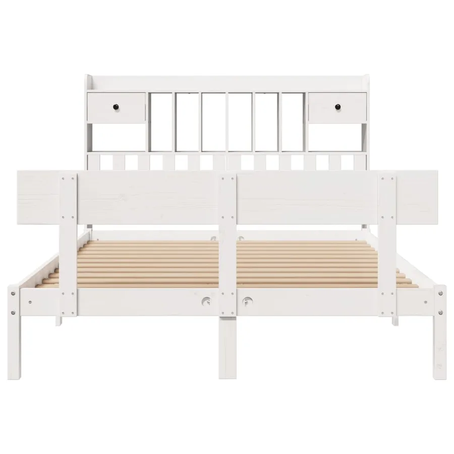 Lit bibliothèque sans matelas blanc 140x190 cm bois pin massif - 4