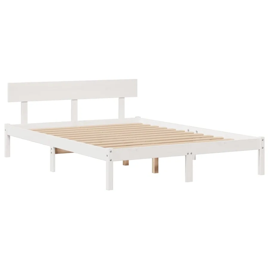 Lit bibliothèque sans matelas blanc 140x190 cm bois pin massif - 5