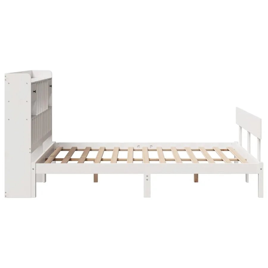 Lit bibliothèque sans matelas blanc 140x190 cm bois pin massif - 7