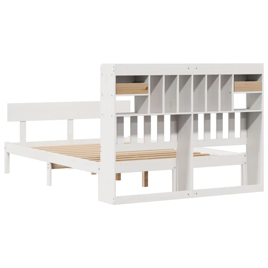 Lit bibliothèque sans matelas blanc 140x190 cm bois pin massif - 8