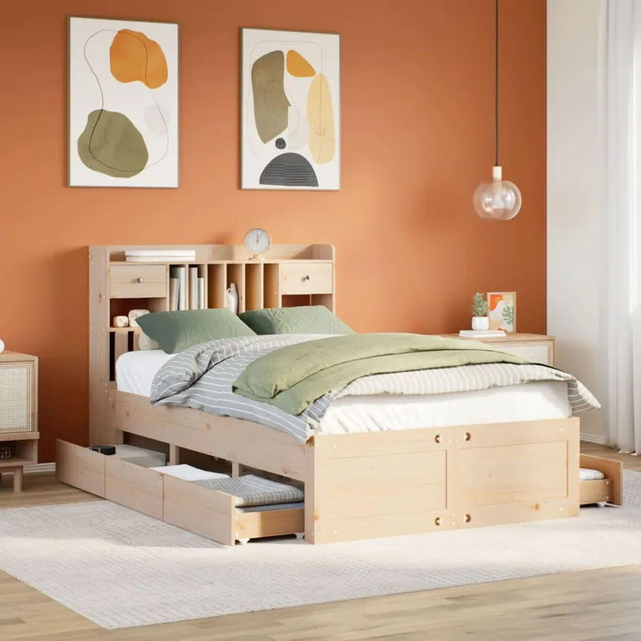 Lit bibliothèque sans matelas 135x190 cm bois de pin massif
