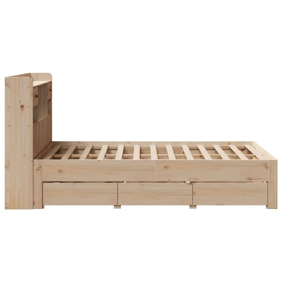 Lit bibliothèque sans matelas 135x190 cm bois de pin massif - 10