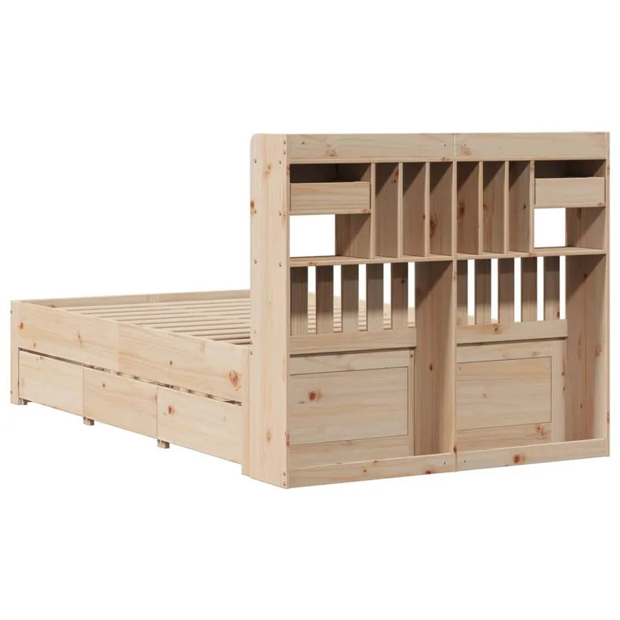 Lit bibliothèque sans matelas 135x190 cm bois de pin massif - 11