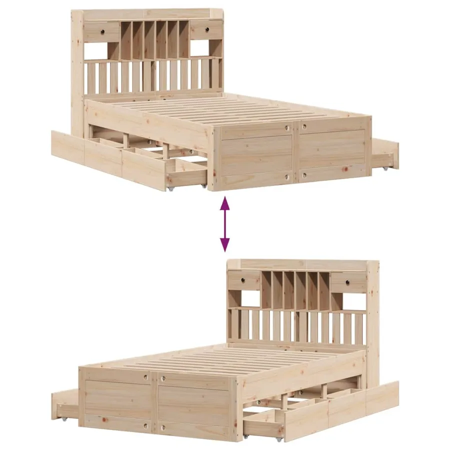 Lit bibliothèque sans matelas 135x190 cm bois de pin massif - 12