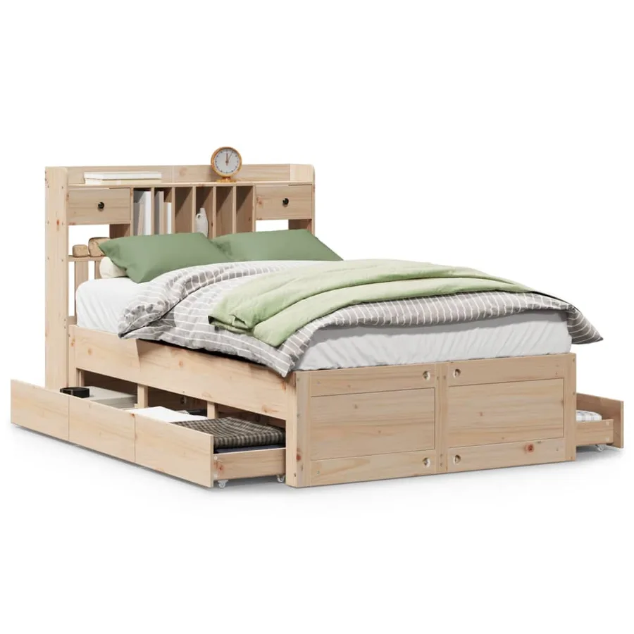 Lit bibliothèque sans matelas 135x190 cm bois de pin massif - 2