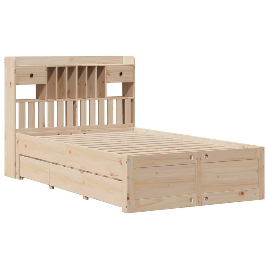 Lit bibliothèque sans matelas 135x190 cm bois de pin massif - 3