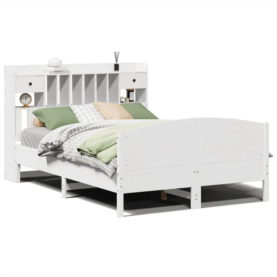 Lit bibliothèque sans matelas blanc 140x200 cm bois pin massif - 2