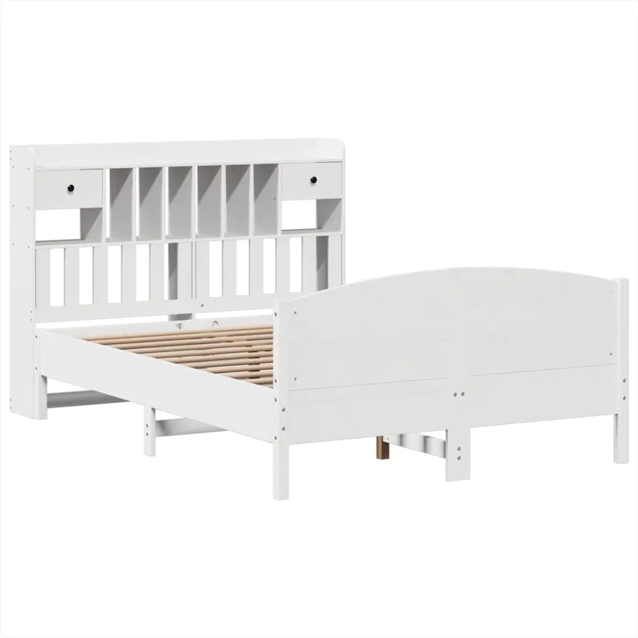 Lit bibliothèque sans matelas blanc 140x200 cm bois pin massif - 3