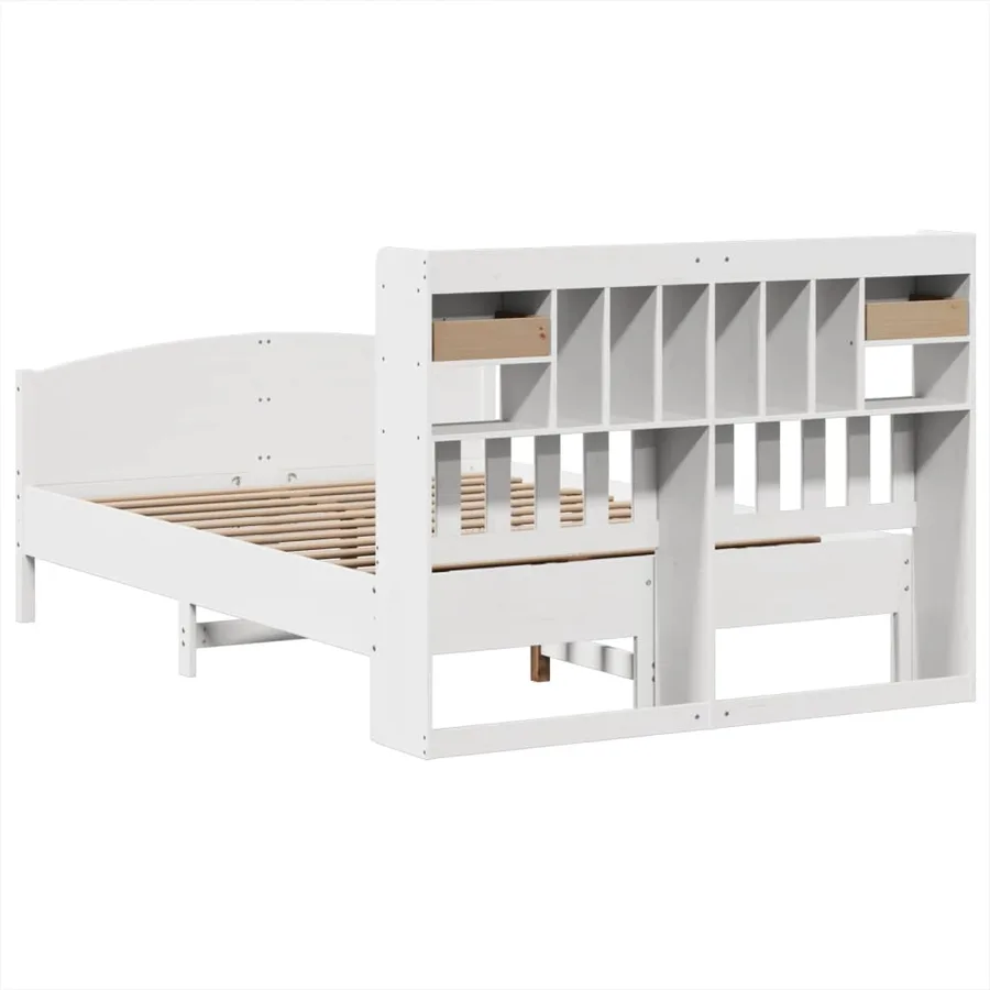 Lit bibliothèque sans matelas blanc 140x200 cm bois pin massif - 6