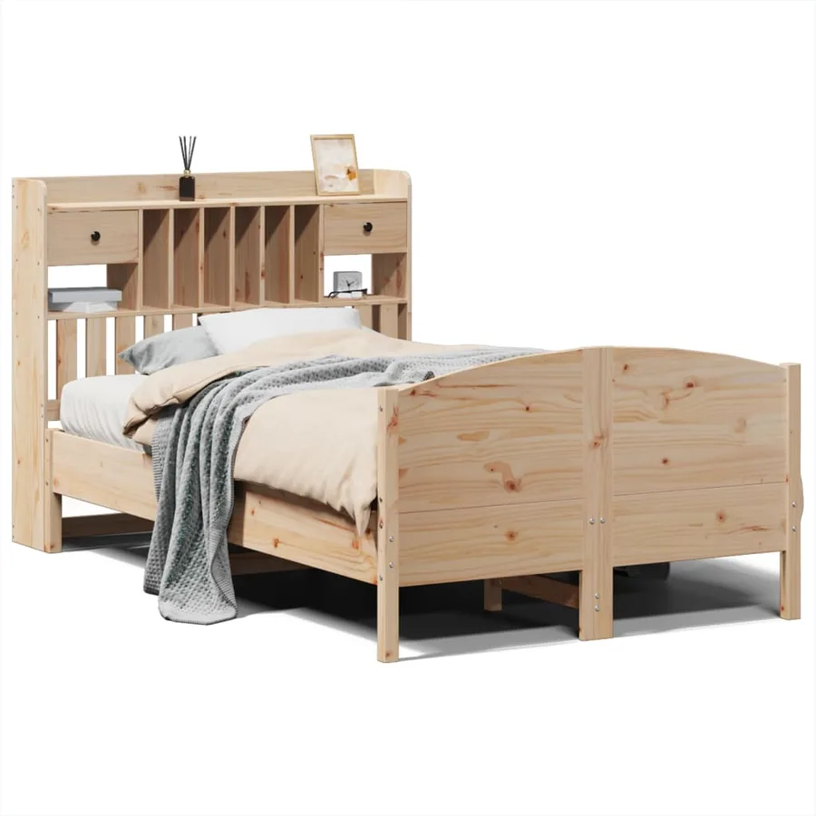 Lit bibliothèque sans matelas 135x190 cm bois de pin massif - 2