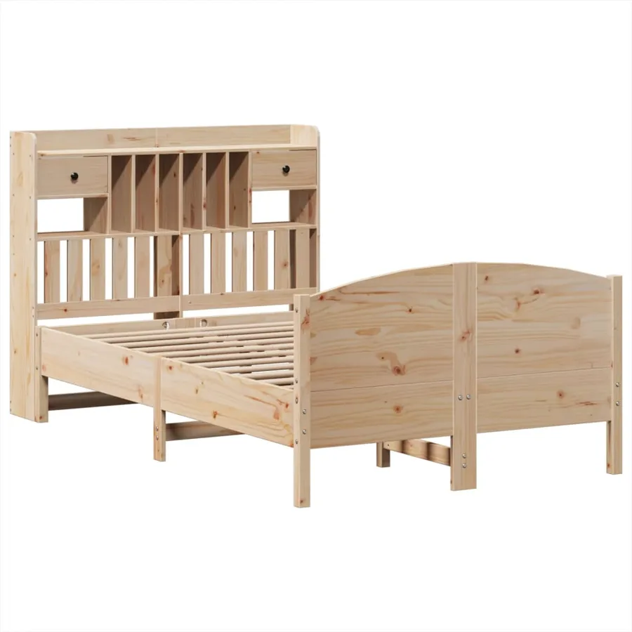 Lit bibliothèque sans matelas 135x190 cm bois de pin massif - 3