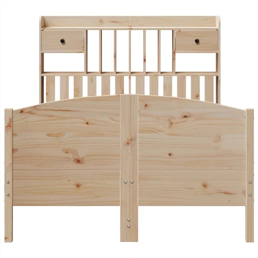 Lit bibliothèque sans matelas 135x190 cm bois de pin massif - 4