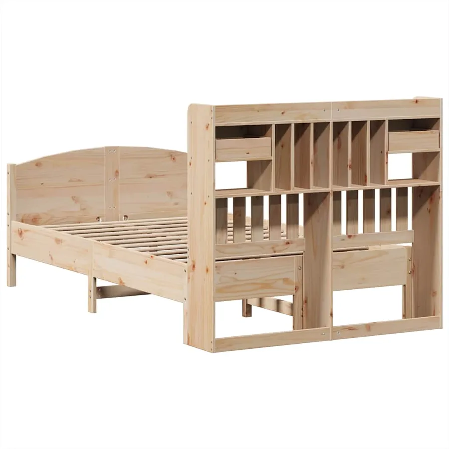 Lit bibliothèque sans matelas 135x190 cm bois de pin massif - 6