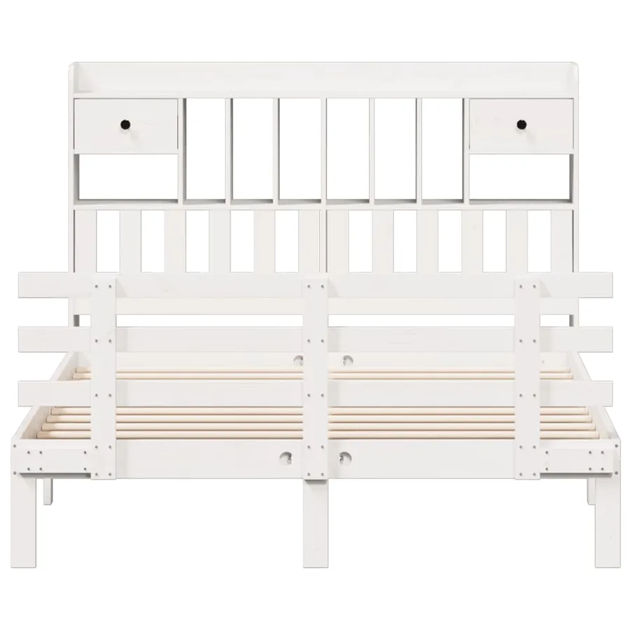 Lit bibliothèque sans matelas blanc 140x200 cm bois pin massif - 4