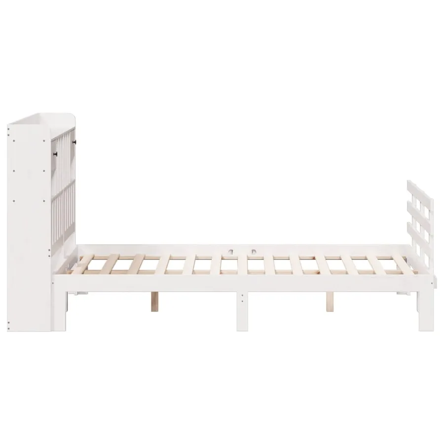 Lit bibliothèque sans matelas blanc 140x200 cm bois pin massif - 5