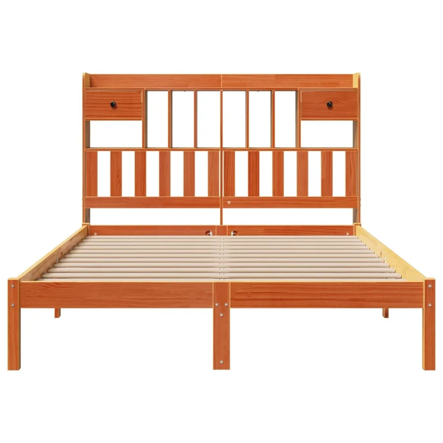 Lit bibliothèque sans matelas cire marron 150x200 cm pin massif - 4